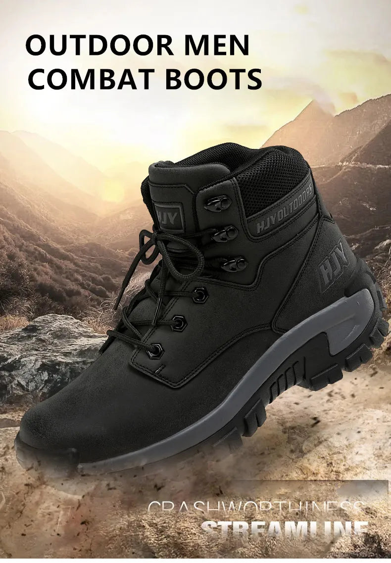 Top Leather Men's  Breathable  Boots , Outdoor Men Non-slip  Ankle Boots - Ghoddosh