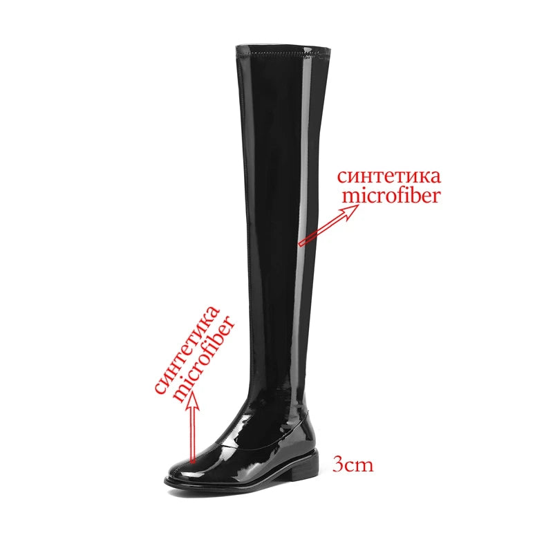 Round Toe Chunky Med Heel Stretch Over-the-knee Boots - Ghoddosh