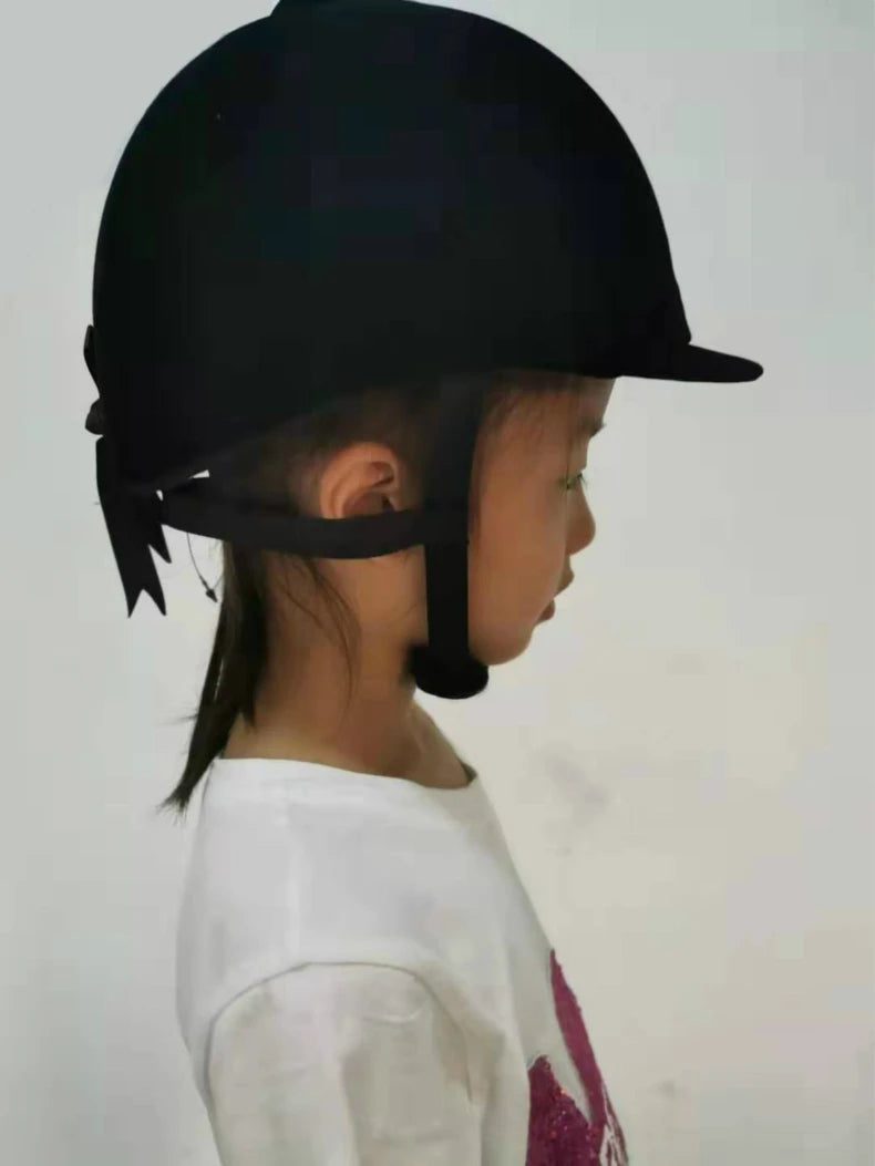 Children’s Velvet Equestrian Helmet – Adjustable ABS Safety Cap for Horse Riding (50–59cm)