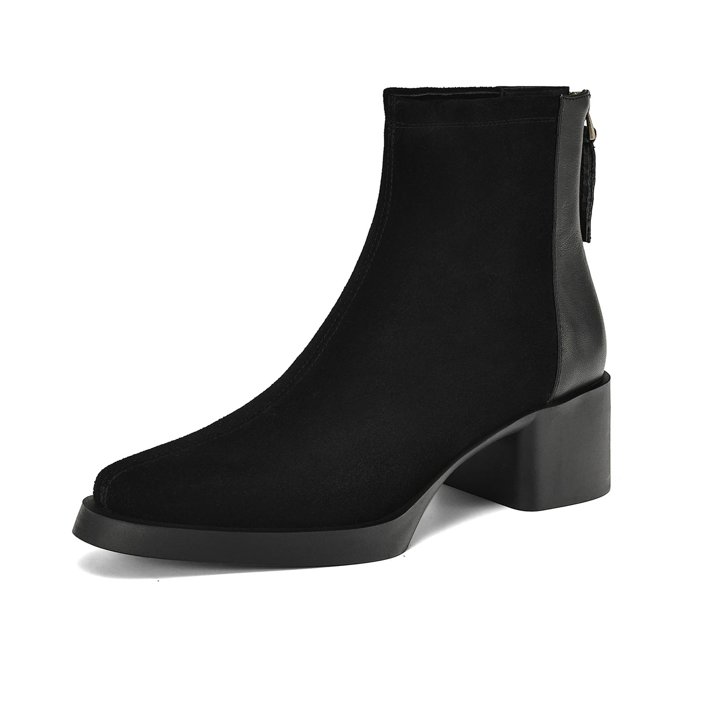 Premium Equestrian Suede Ankle Boots — Plus Sizes 34–43, Square Toe Mid Heels, Warm Winter Comfort - Ghoddosh