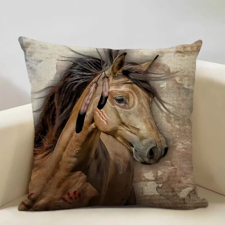 Horse Customized Cushion Cover  45x45cm Linen Pillow Case - Ghoddosh