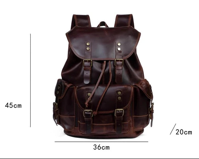 Vintage Horse Genuine Leather Backpack for Men, Large Capacity Travel Daypack, Fits 15-inch Laptop @ ghoddosh.com