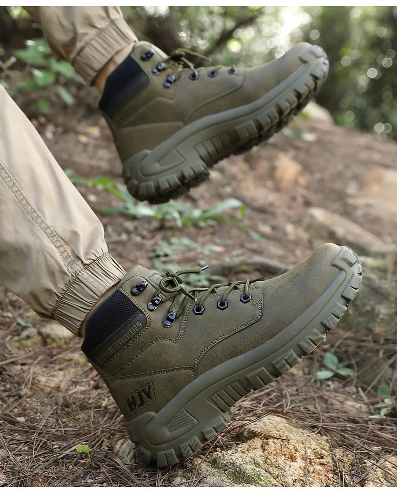 Top Leather Men's  Breathable  Boots , Outdoor Men Non-slip  Ankle Boots - Ghoddosh