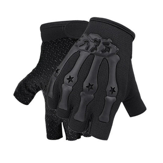 Skull Print Fingerless Riding Gloves – Non-Slip Half-Finger Riding Gloves