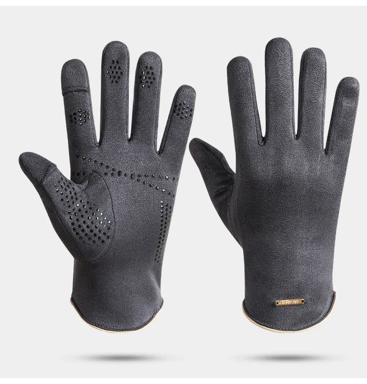 Men’s Insulated Riding Gloves — Thick Fleece Lining, Suede Anti-Slip Palm & Touchscreen Function - Ghoddosh