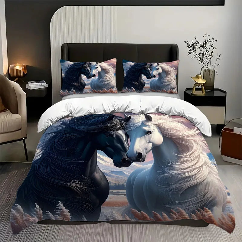 Horses 3D Printed Luxury Bedding set -  Wildlife Style Comfortable Bed  set