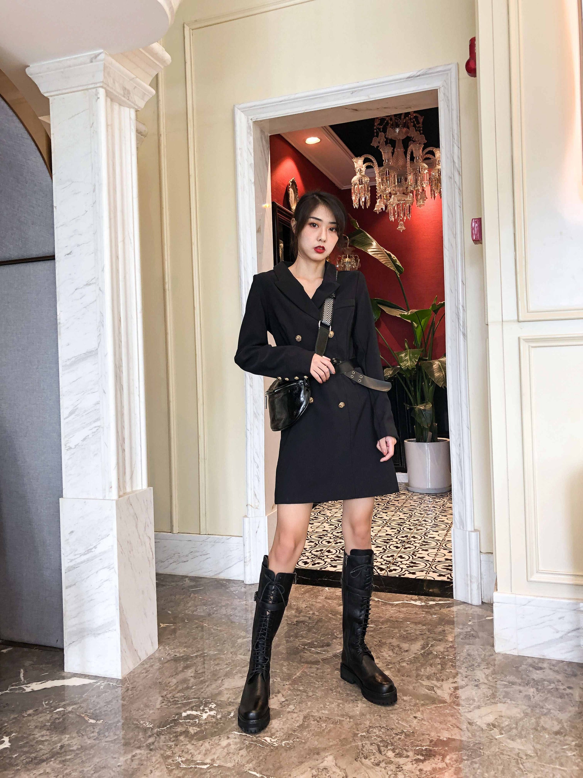 Genuine Leather Lace Up Med Heels  Round Toe Punk Superstar Riding  Over-the-knee Boots - Ghoddosh