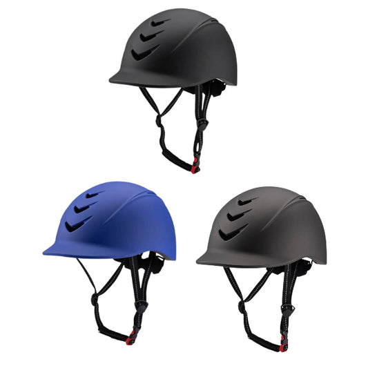 Three helmets in black, blue, and gray on a white background .Ghoddosh