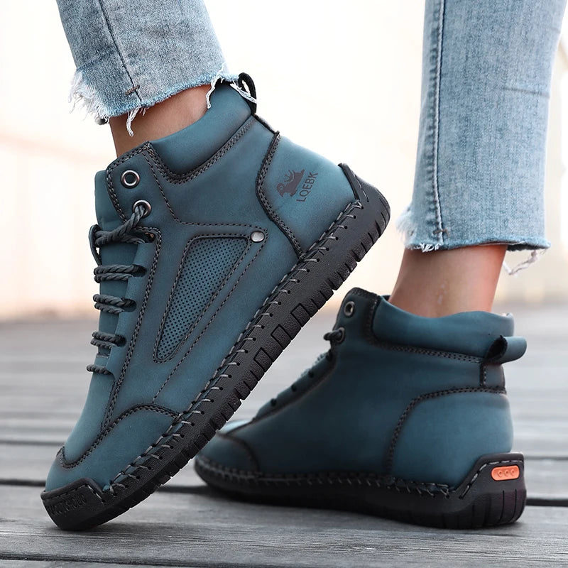 Men Handmade Leather Casual Loafers , Soft Soled  , Comfort , Breathable Ankle Boots - Ghoddosh.com