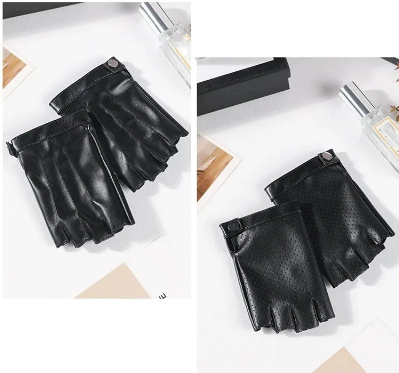 Men Women PU Leather Fingerless Gloves Half Finger Outdoor Tactical Leather Gloves . Ghoddosh