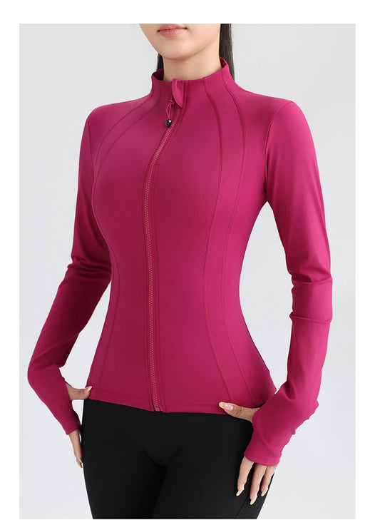 Women’s Full-Zip Athletic Jacket with Thumbholes – Stretch Fit Long Sleeve Sports Top -Ghoddosh.com