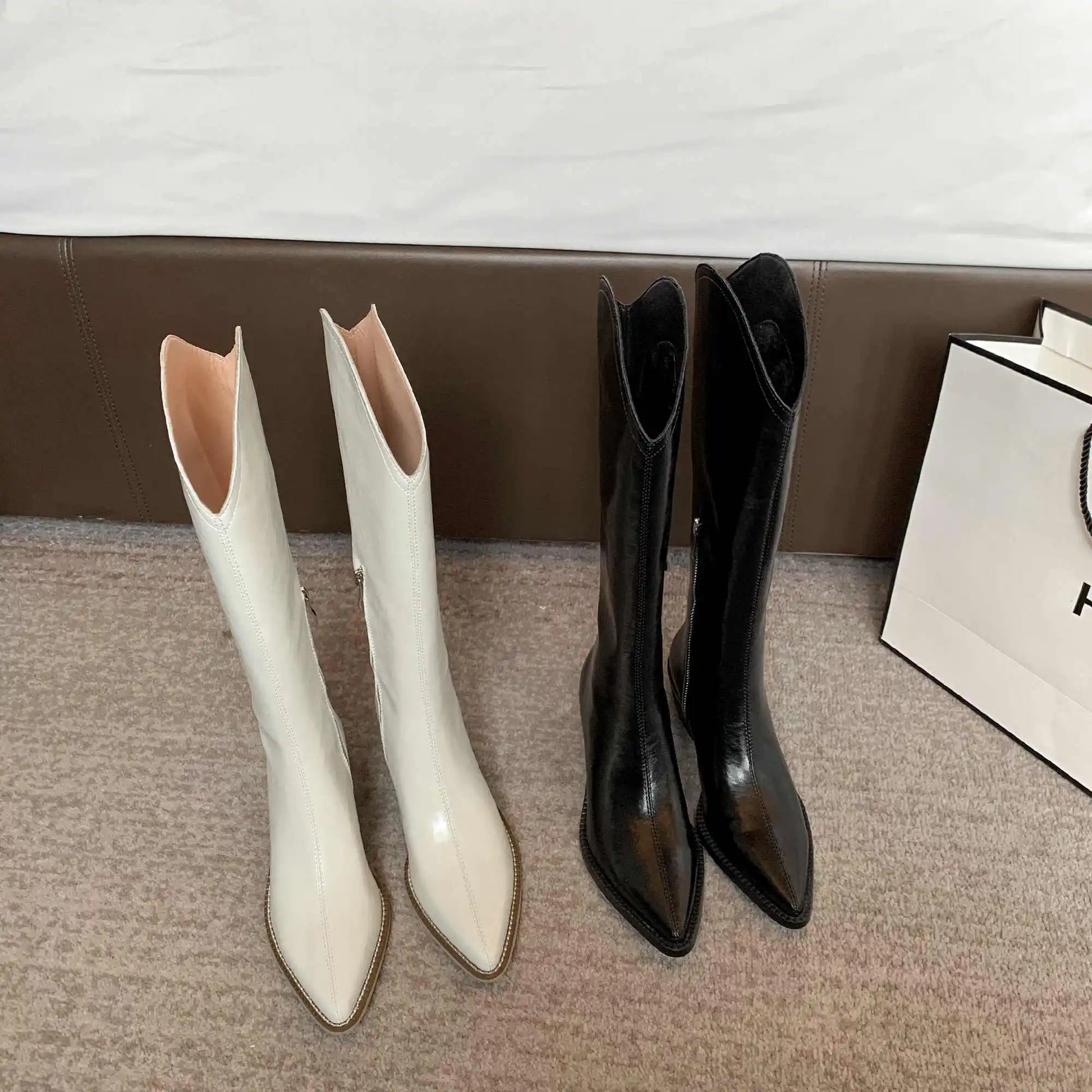 New Arrival Chic Cow Leather  Pointed Toe Riding Boots - Ghoddosh