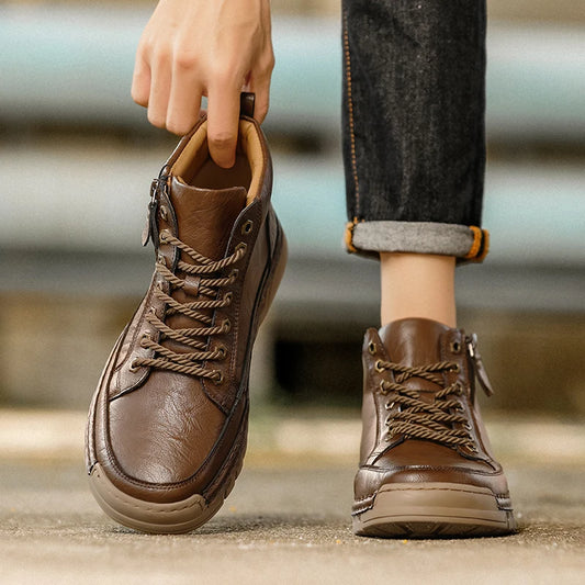 Men's Premium Leather Ankle Boots. Comfortable , Non Slip Footwear - Ghoddosh