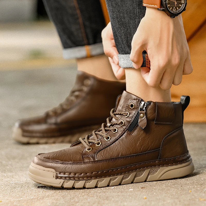 Men's Premium Leather Ankle Boots. Comfortable , Non Slip Footwear - Ghoddosh