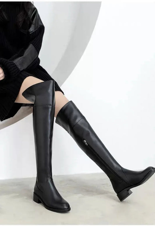 Women Brown Leather over The Knee High Boots @ ghoddosh.com