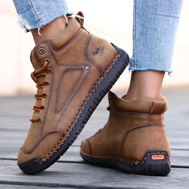 Men Handmade Leather Casual Loafers , Soft Soled  , Comfort , Breathable Ankle Boots - Ghoddosh.com