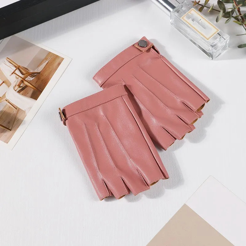 Women PU Leather Fingerless Gloves  Half Finger Outdoor Tactical Leather Gloves . Ghoddosh