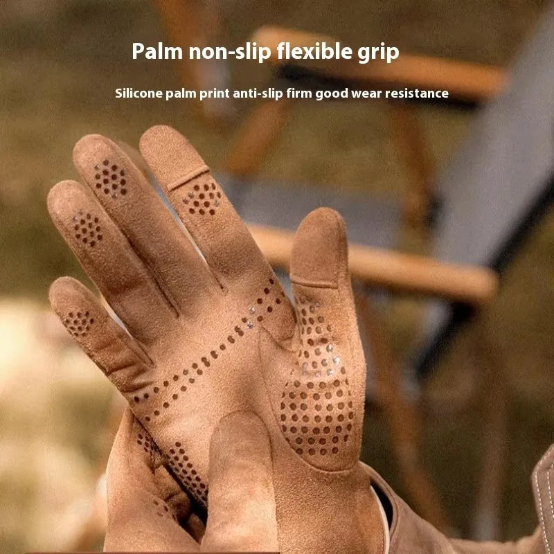 Men’s Insulated Riding Gloves — Thick Fleece Lining, Suede Anti-Slip Palm & Touchscreen Function - Ghoddosh