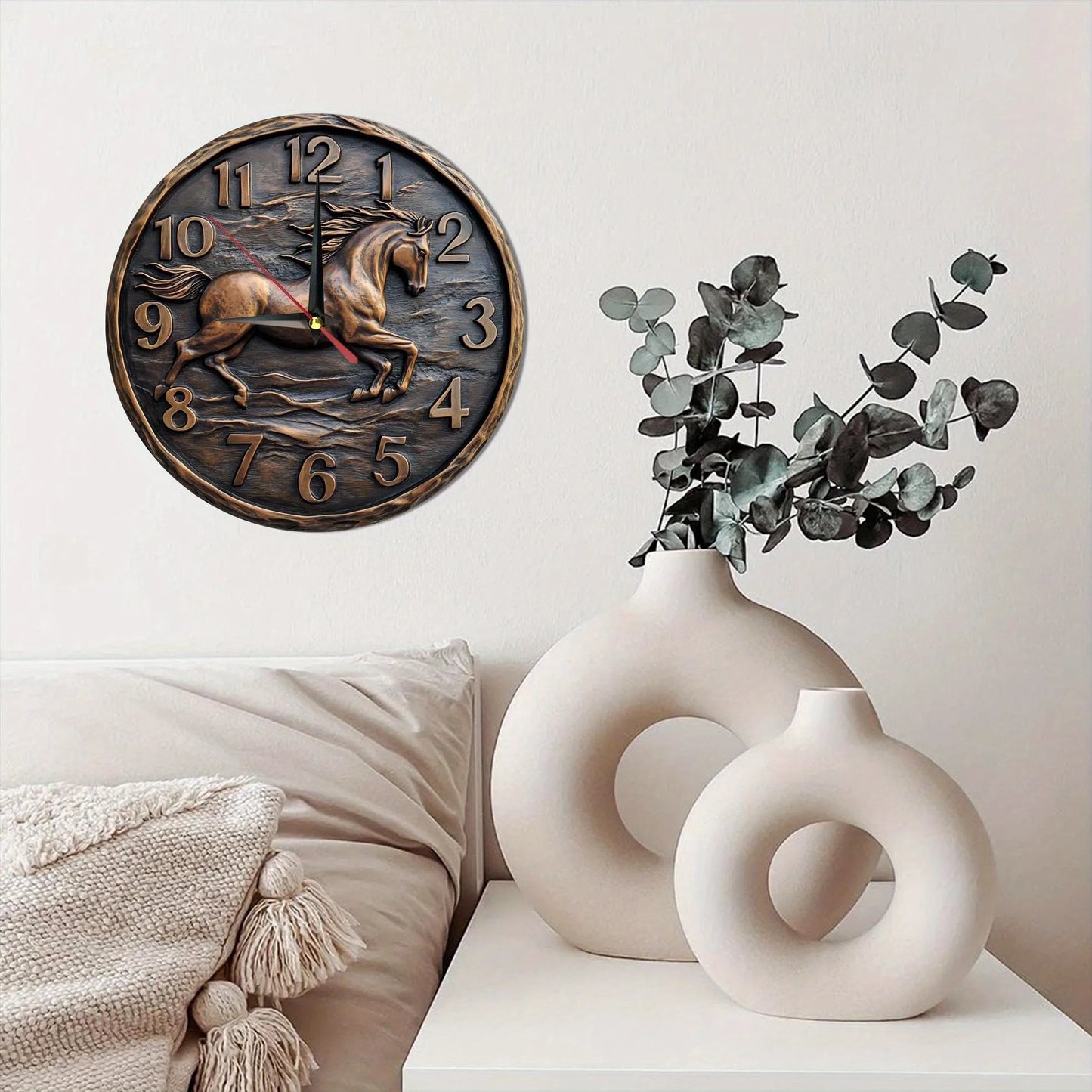 Wooden wall clock with a galloping horse design. - Ghoddosh