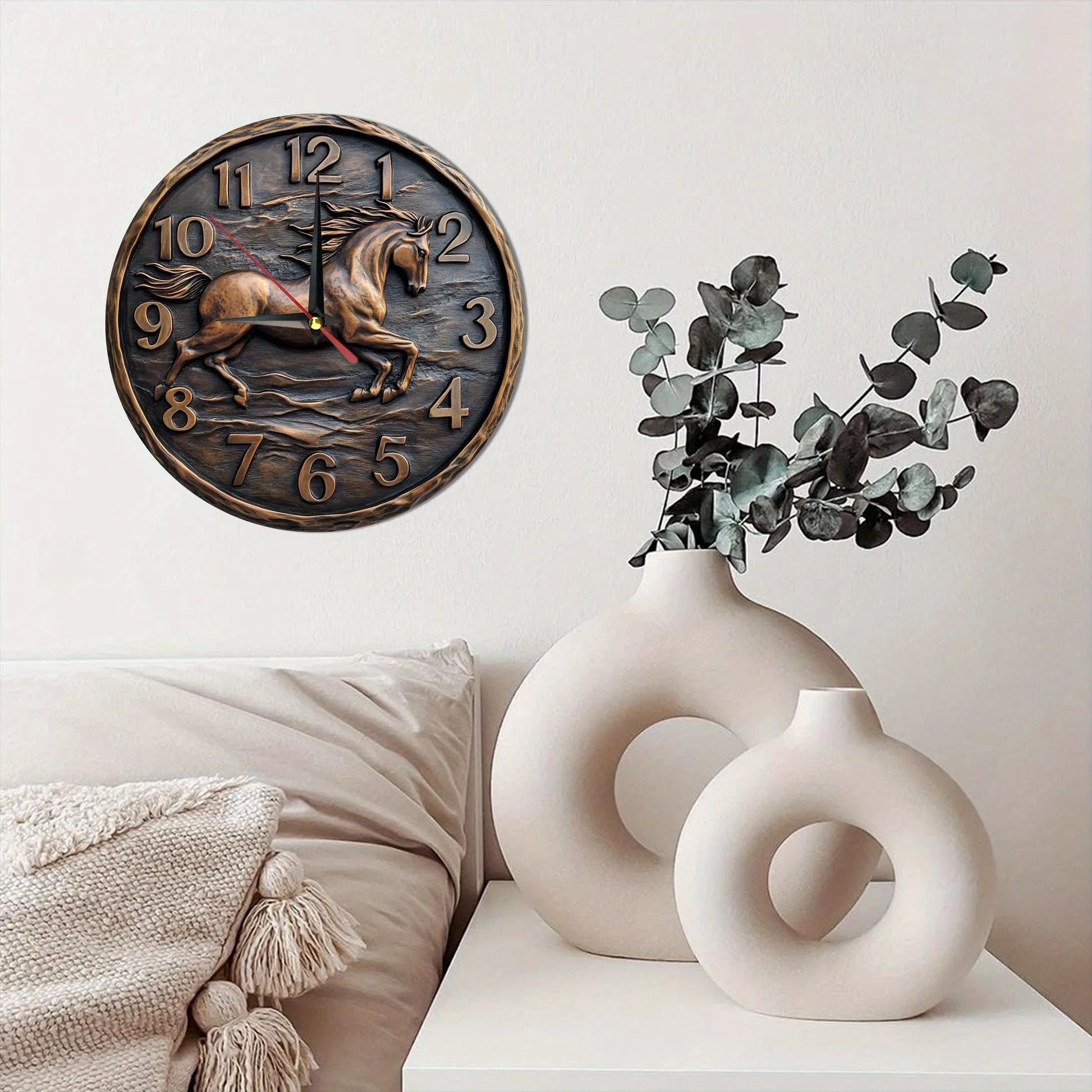 Wooden wall clock with a galloping horse design. - Ghoddosh