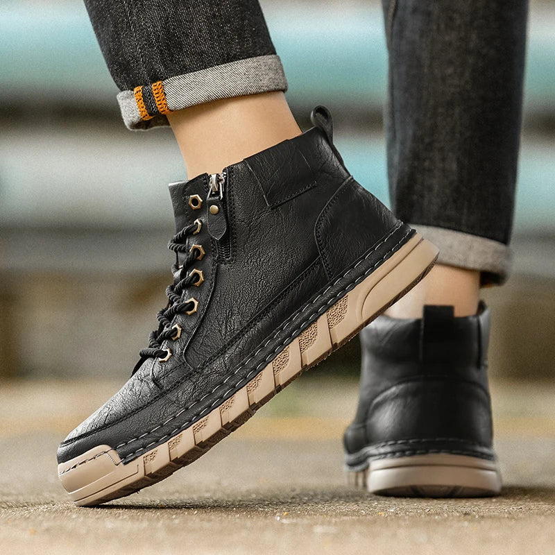 Men's Premium Leather Ankle Boots. Comfortable , Non Slip Footwear - Ghoddosh