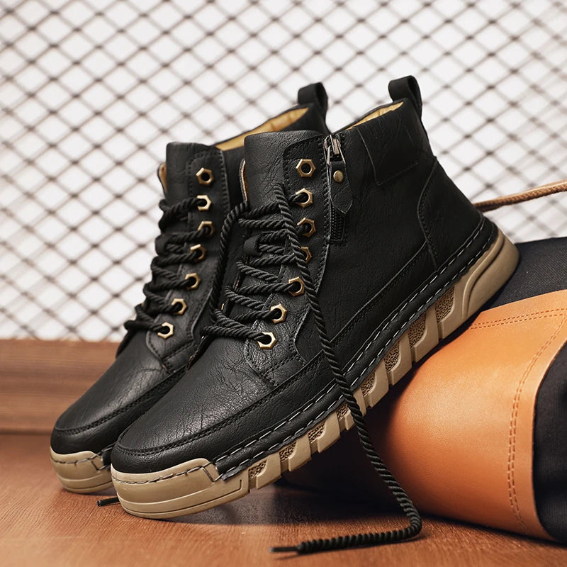 Men's Premium Leather Ankle Boots. Comfortable , Non Slip Footwear - Ghoddosh
