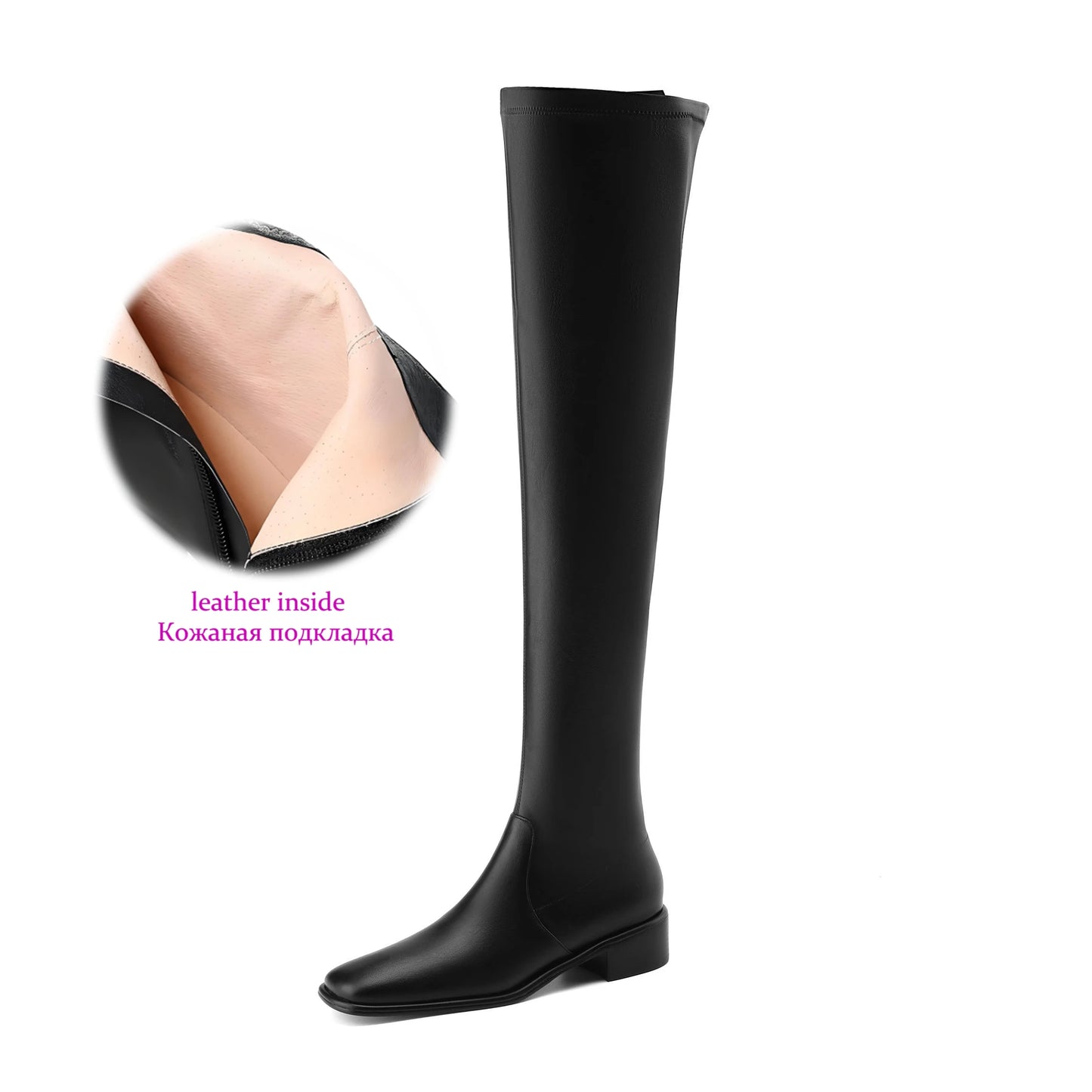 Elegant Modern Med Heels Square Toe Stretch Long Boots  , European Design Over-the-knee Boots - Ghoddosh