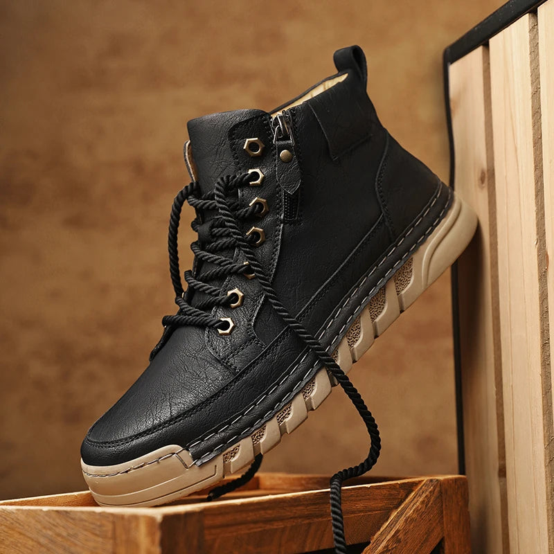 Men's Premium Leather Ankle Boots. Comfortable , Non Slip Footwear - Ghoddosh
