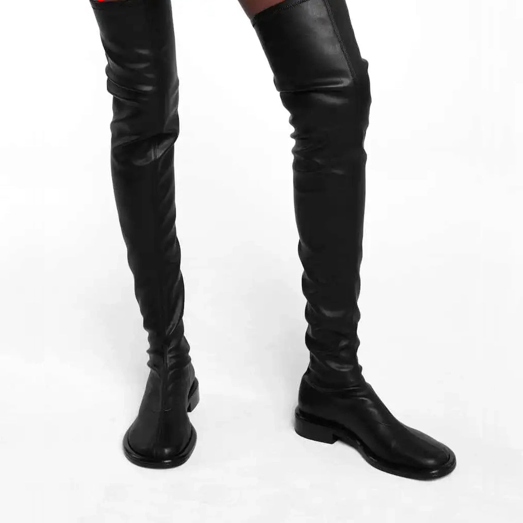 Round Toe Chunky Med Heel Stretch Over-the-knee Boots - Ghoddosh