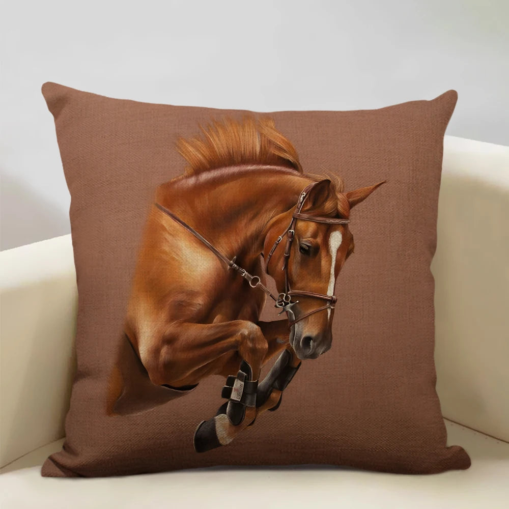 Horse Customized Cushion Cover  45x45cm Linen Pillow Case - Ghoddosh