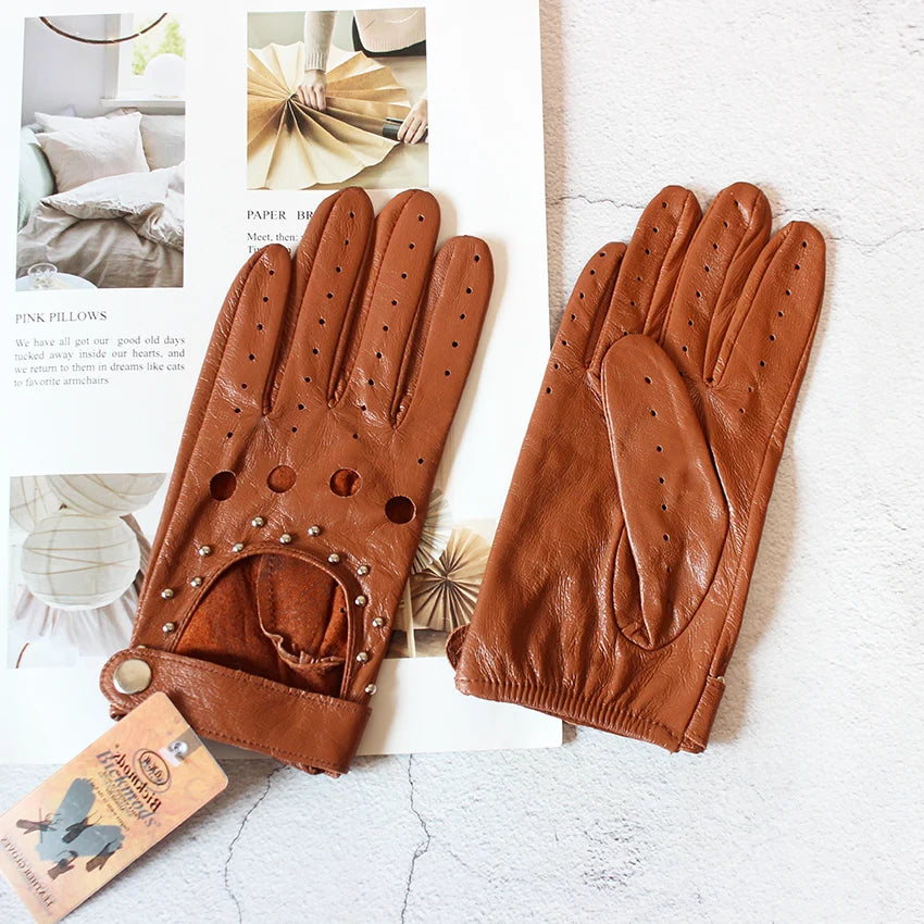 Equestrian Summer  Women's  Leather Gloves / Unlined Fashion Hollow Out Style . Ghoddosh