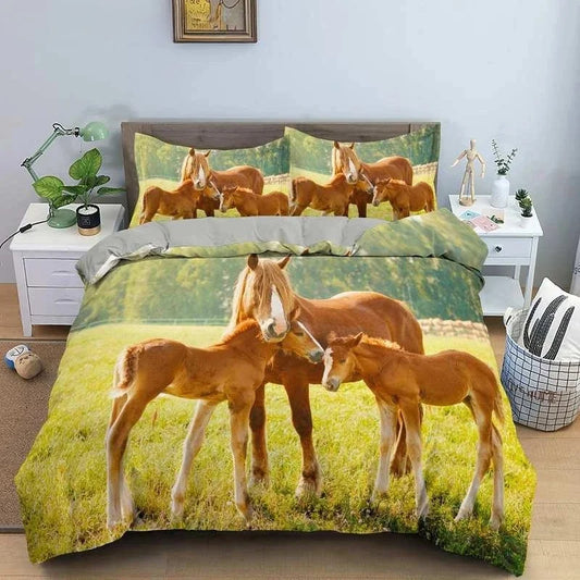 2/3pcs Horse Bedding Set / Duvet Cover Set with Pillowcase Horsey Cover @ ghoddosh.com