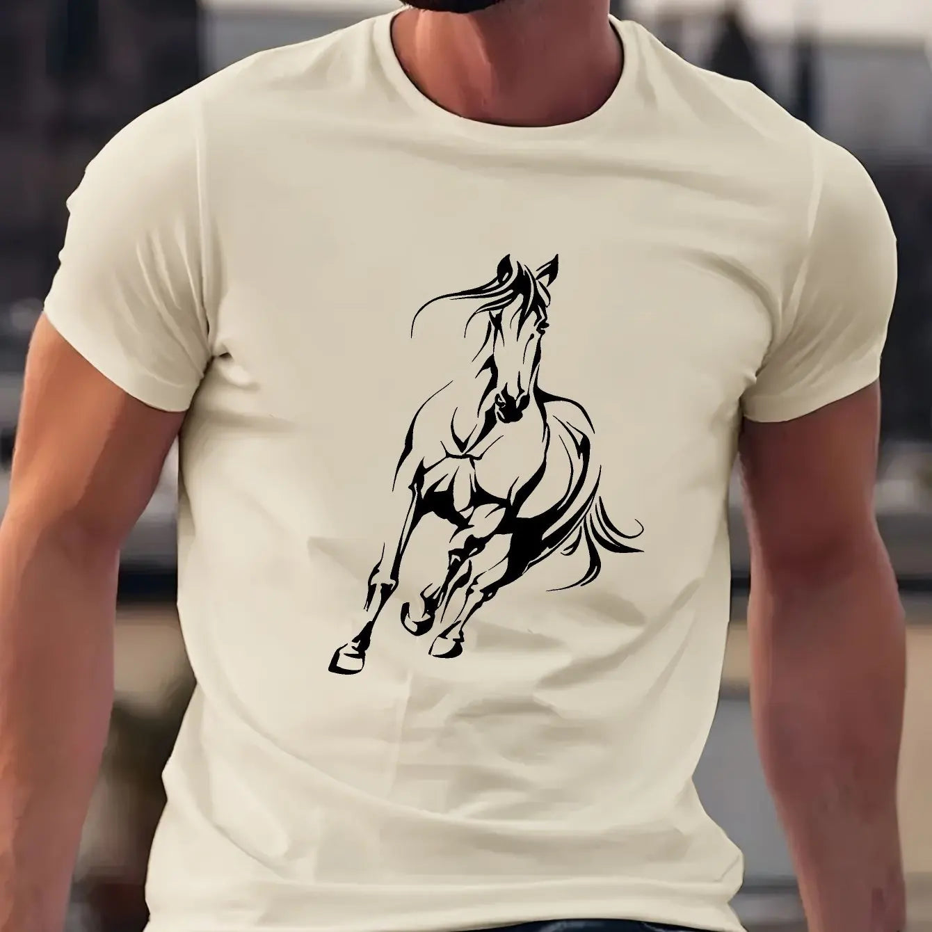 Men's  pure cotton fashionable casual  running horse pattern T- Shirt  - Ghoddosh