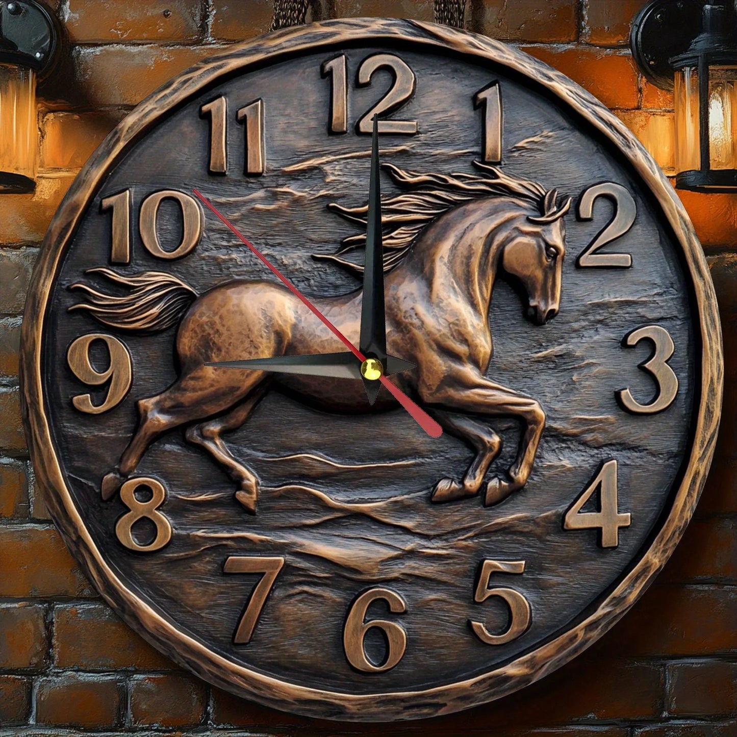 Wooden wall clock with a galloping horse design. - Ghoddosh