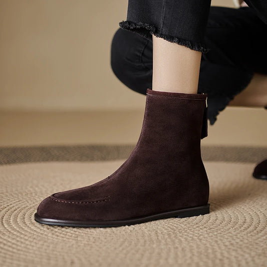2026 NEW Autumn Women Suede Leather Boots - Round Toe , Low Heel , Slip-on Chelsea Boots - ghoddosh.com
