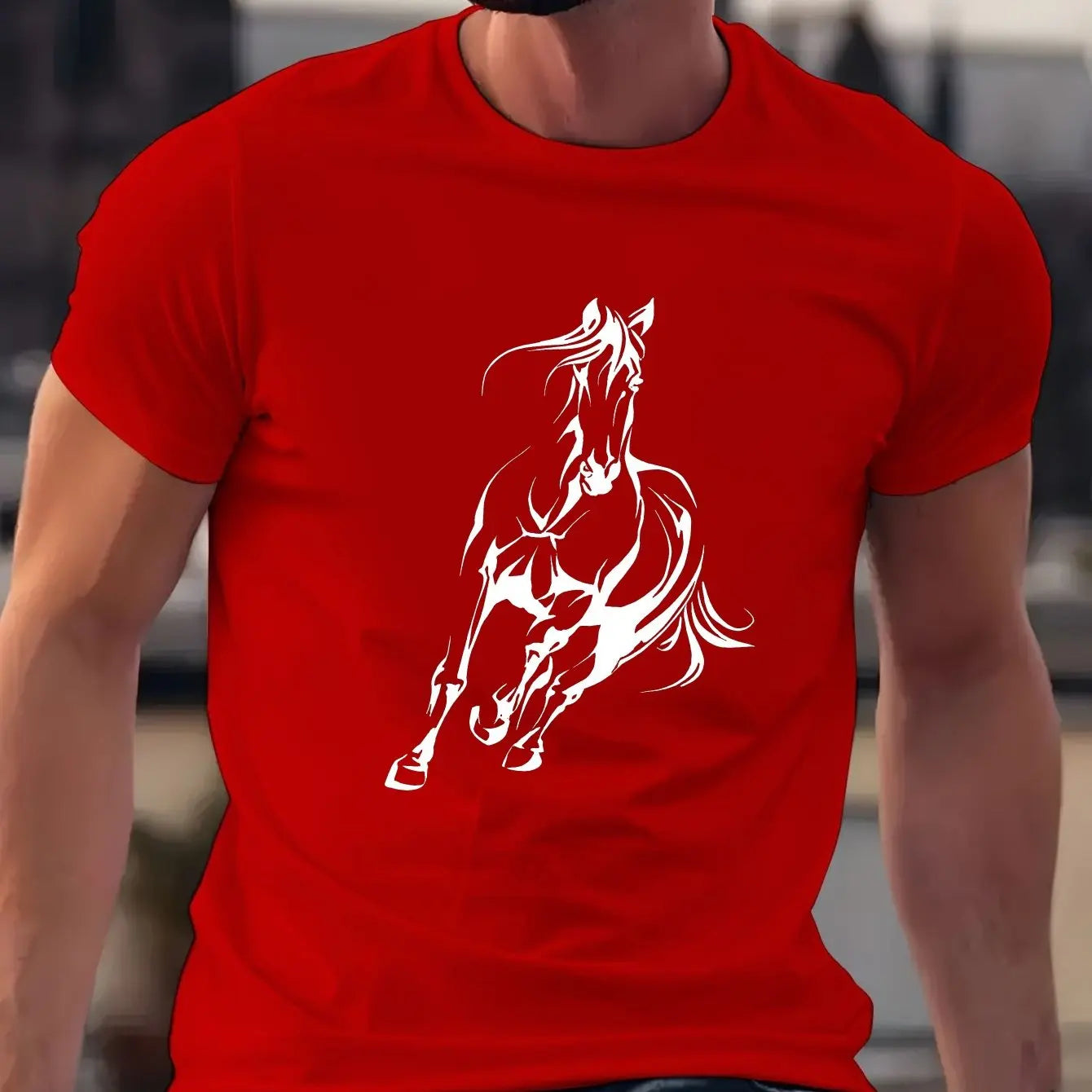 Men's  pure cotton fashionable casual  running horse pattern T- Shirt  - Ghoddosh