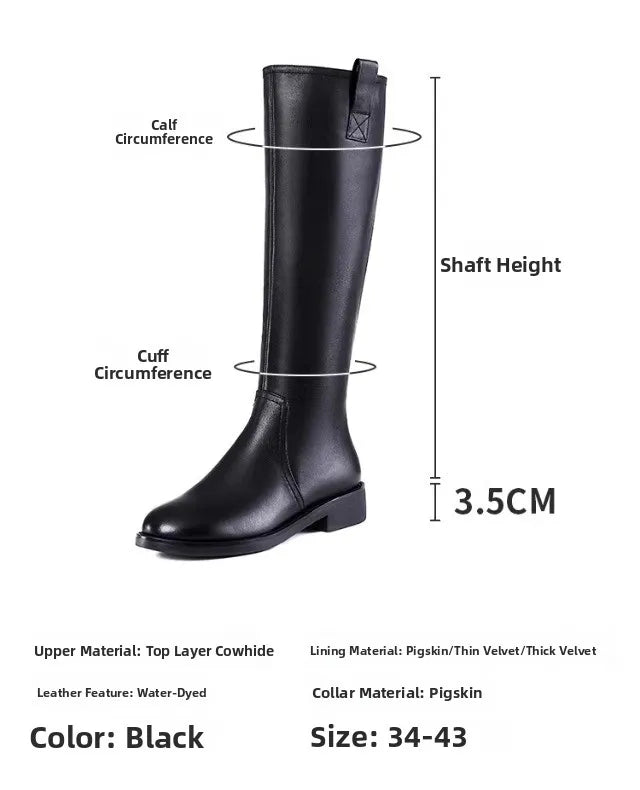 Equestrian Genuine Leather Long Flat Boots - Women's Horse Riding Knee High Boots @ ghoddosh.com