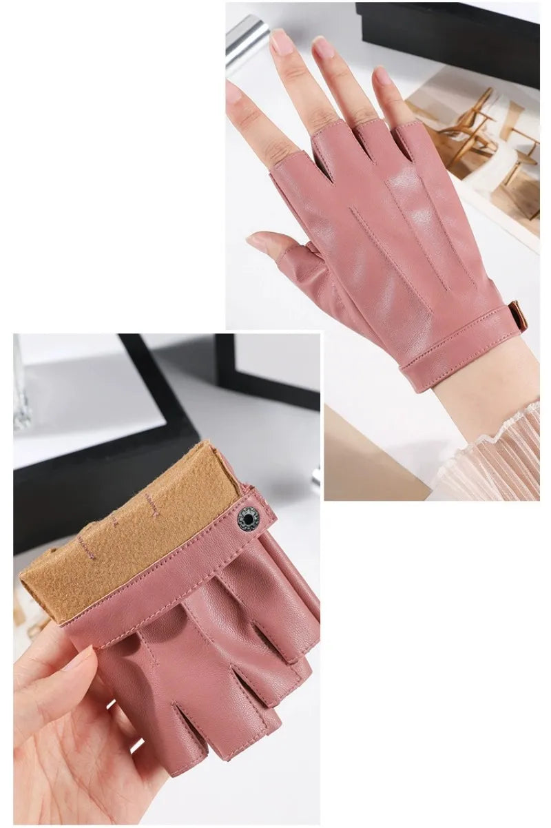 Men Women PU Leather Fingerless Gloves  Half Finger Outdoor Tactical Leather Gloves . Ghoddosh