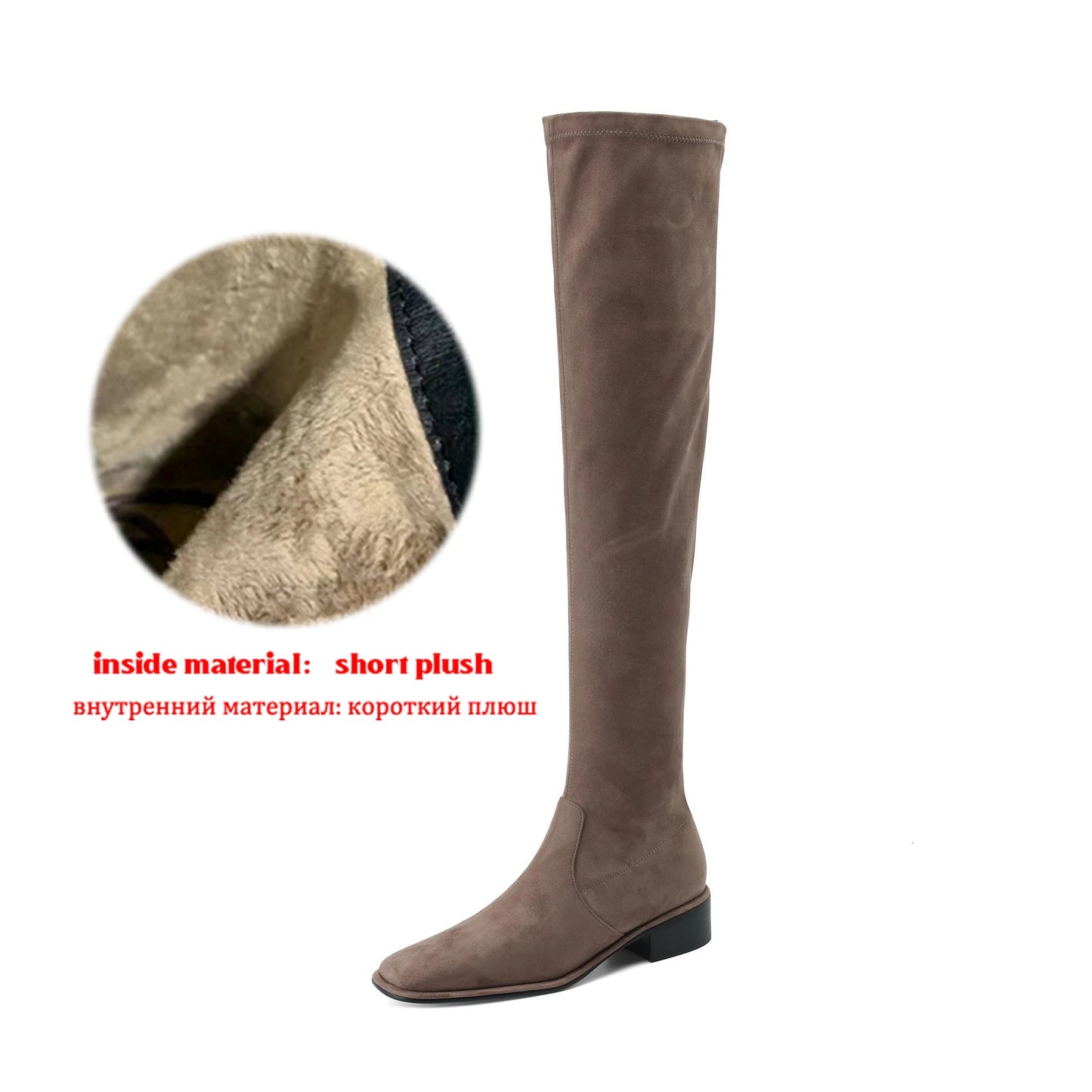 Elegant Modern Med Heels Square Toe Stretch Long Boots  , European Design Over-the-knee Boots - Ghoddosh