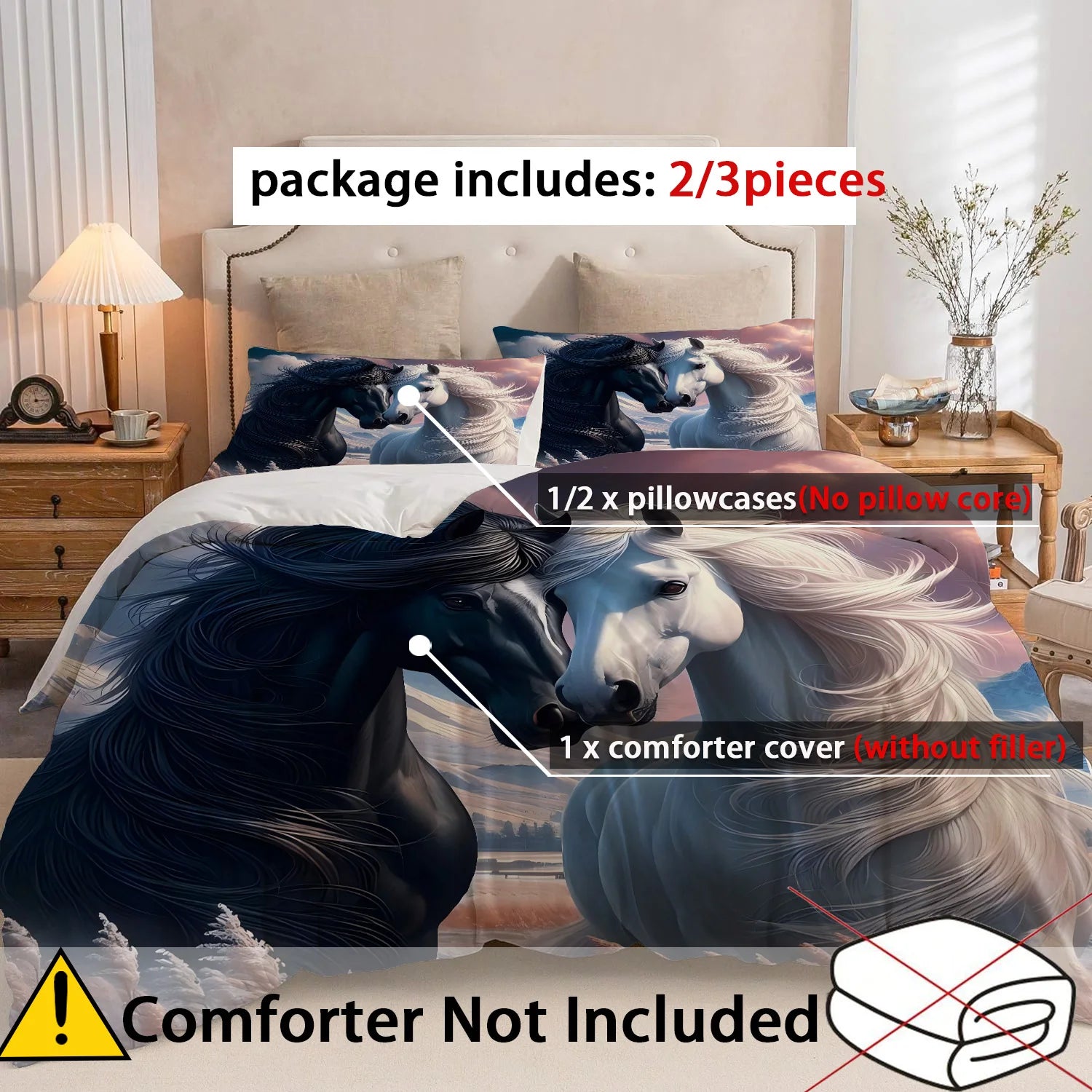 Horses 3D Printed Luxury Bedding set -  Wildlife Style Comfortable Bed  set