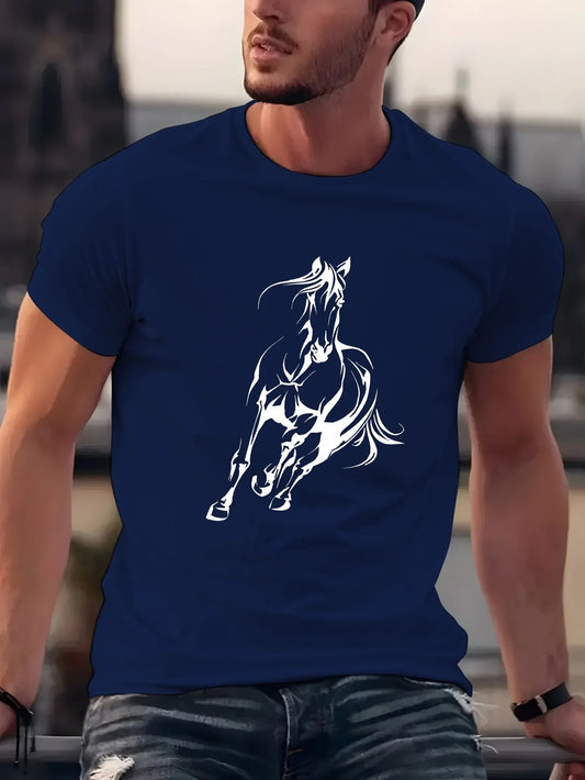 Men's  pure cotton fashionable casual  running horse pattern T- Shirt  - Ghoddosh