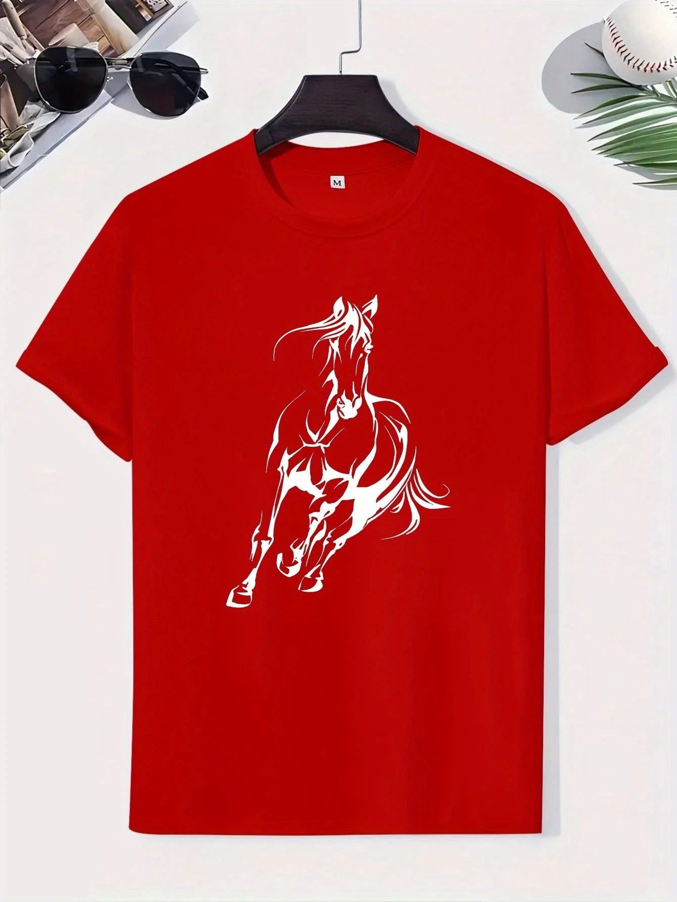 Men's  pure cotton fashionable casual  running horse pattern T- Shirt  - Ghoddosh