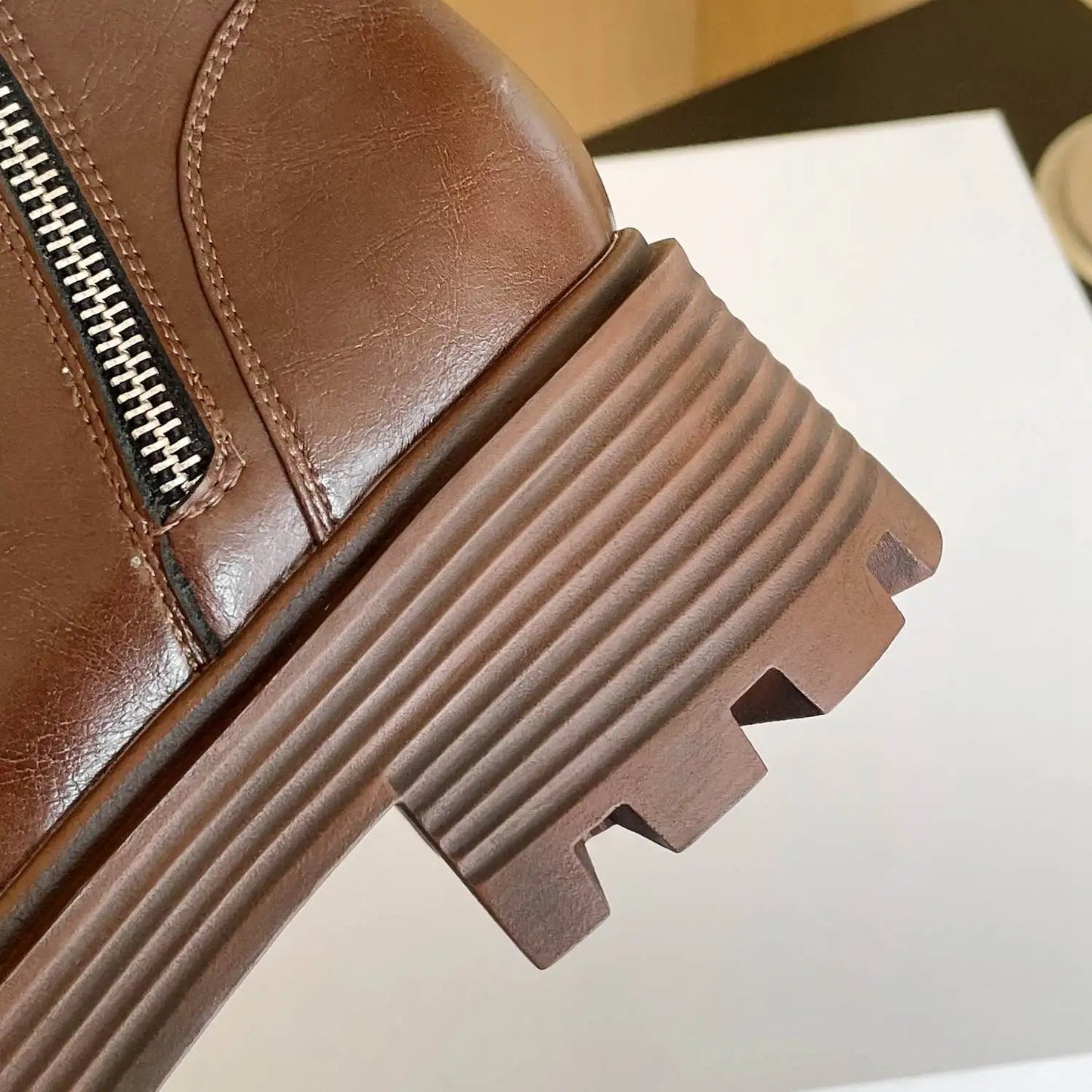 Handmade Full Grain Leather Round Toe Med Riding Heels / Long Boots Platform Deign Boots - Ghoddosh