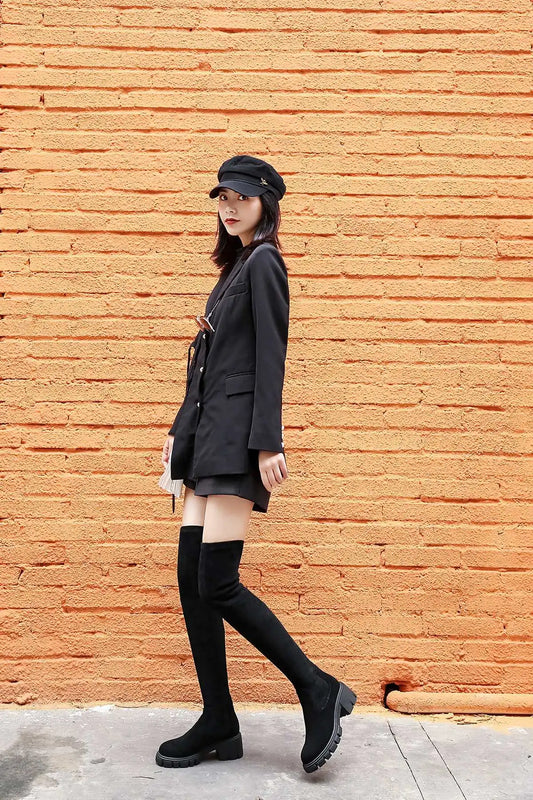 Big Size Cow Leather Stretch Over-the-knee Boots - Ghoddosh