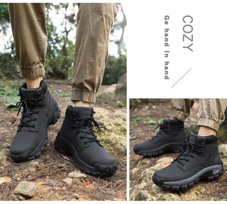 Top Leather Men's  Breathable  Boots , Outdoor Men Non-slip  Ankle Boots - Ghoddosh