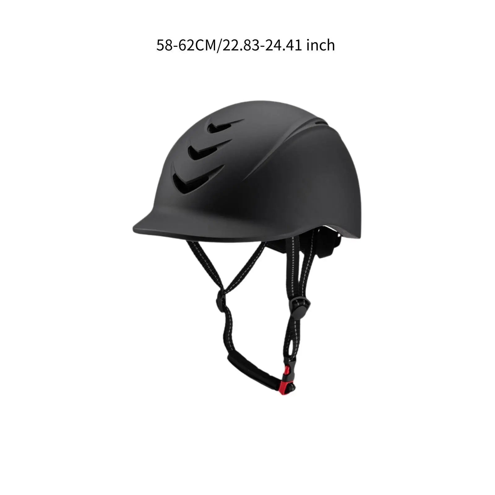 Black helmet with size measurement on a white background