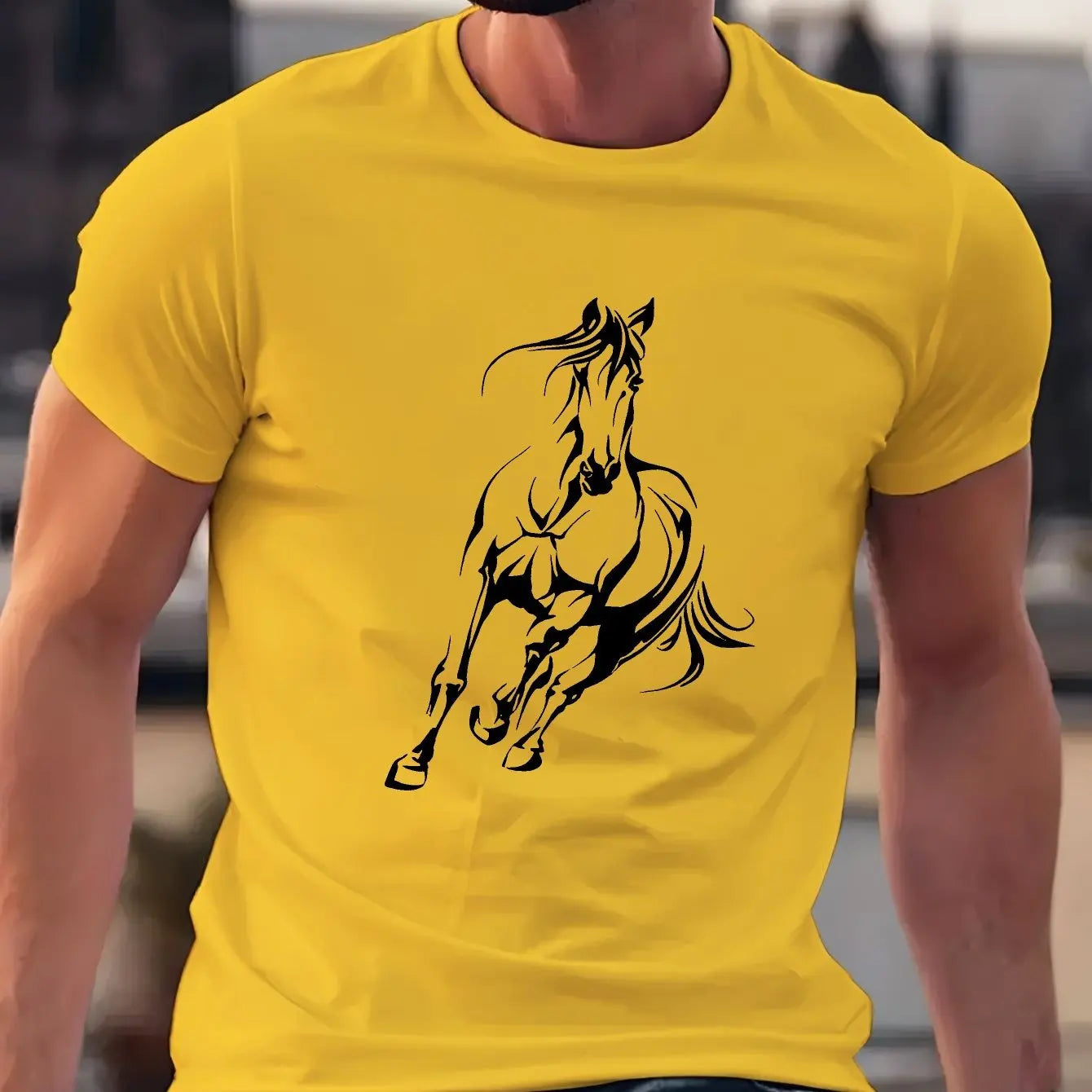 Men's  pure cotton fashionable casual  running horse pattern T- Shirt  - Ghoddosh