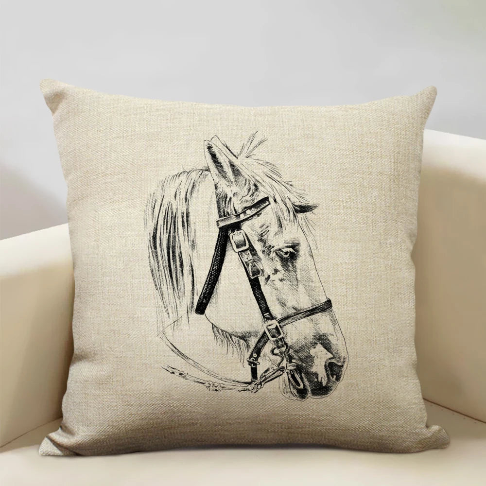 Horse Customized Cushion Cover  45x45cm Linen Pillow Case - Ghoddosh