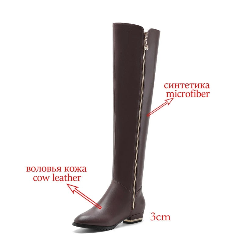 New Vintage Cow Leather Round Toe Chunky Heel  Over-the-knee Long Boots - Ghoddosh