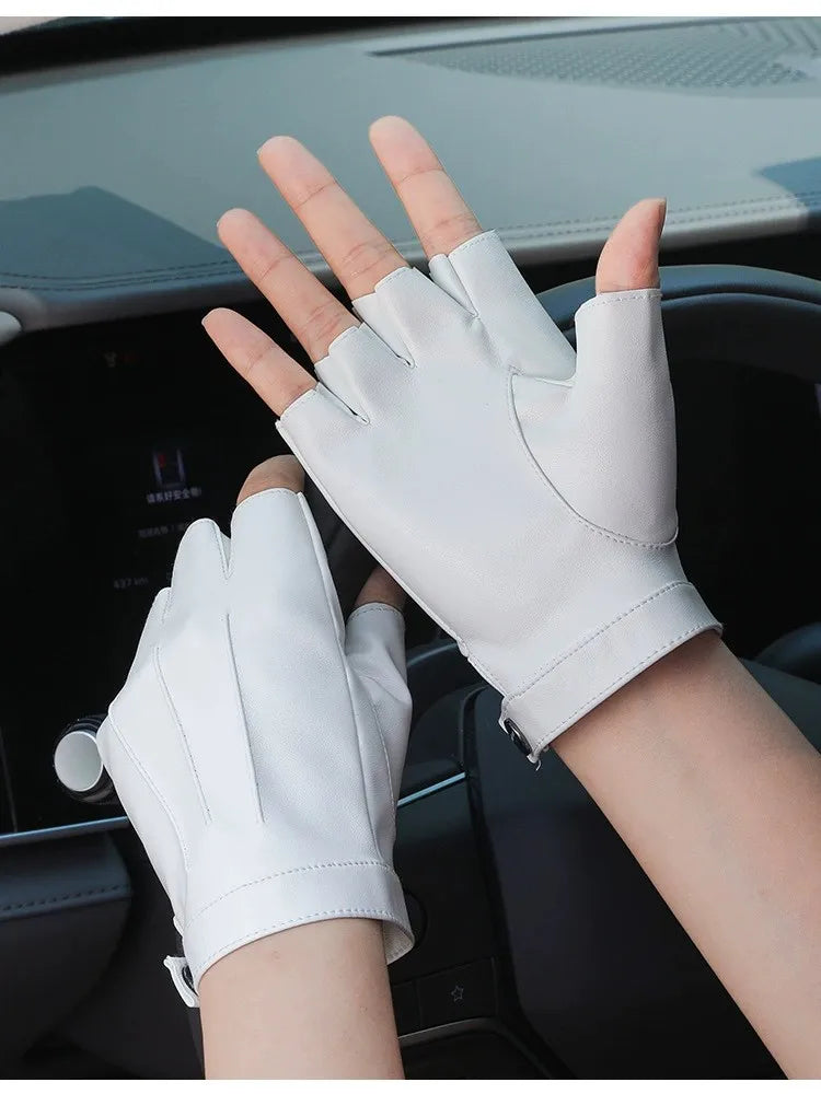 Men Women PU Leather Fingerless Gloves  Half Finger Outdoor Tactical Leather Gloves . Ghoddosh